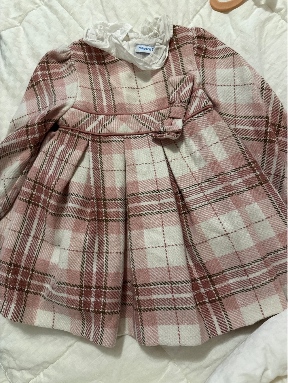 Mayoral 24m Holiday Plaid Thick Long Sleeve Sparkly Dress Pink Girly Christmas